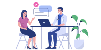 illustration d'un rendez vous entre une femme et un médecin autour d'un bureau