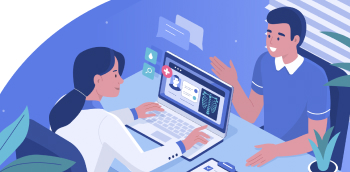 illustration d'un rendez vous entre un homme et un médecin autour d'une table