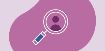 Icône violet d'une loupe avec un bonhomme à l'intérieur